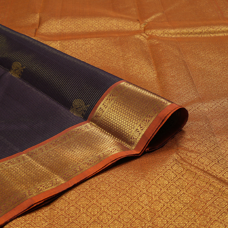 Hayagrivas Dark Brown Handloom Kanjivaram Silk Saree with Burnt Orange Border BBD1298L7-1