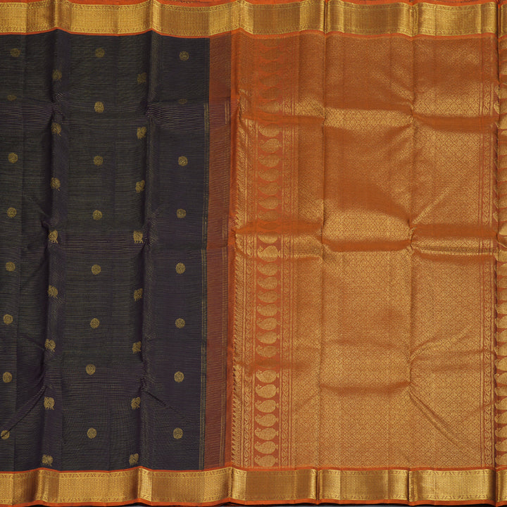 Hayagrivas Dark Brown Handloom Kanjivaram Silk Saree with Burnt Orange Border BBD1298L7-1