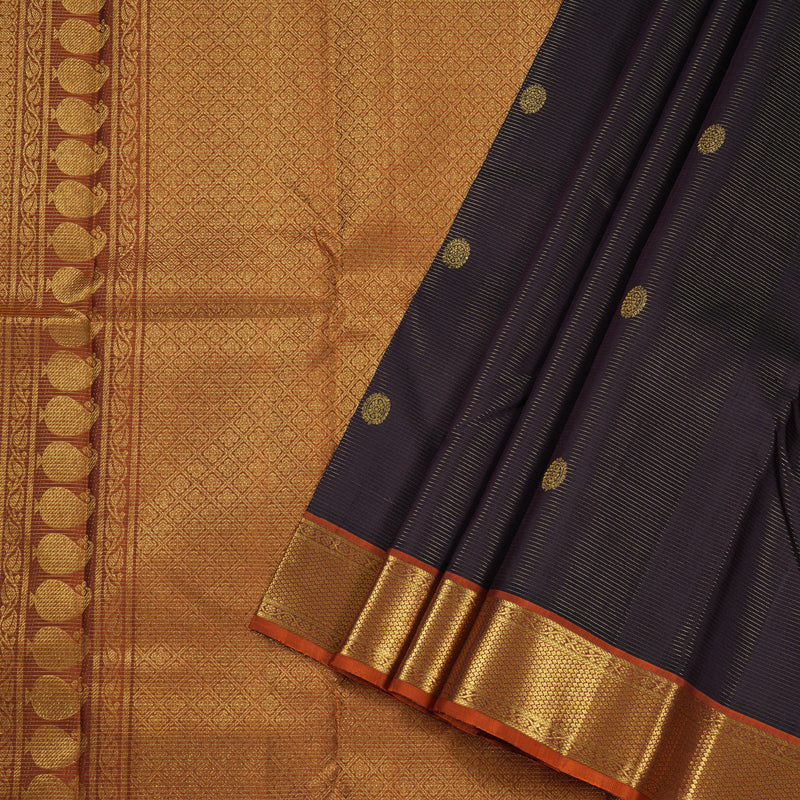 Hayagrivas Dark Brown Handloom Kanjivaram Silk Saree with Burnt Orange Border BBD1298L7-1