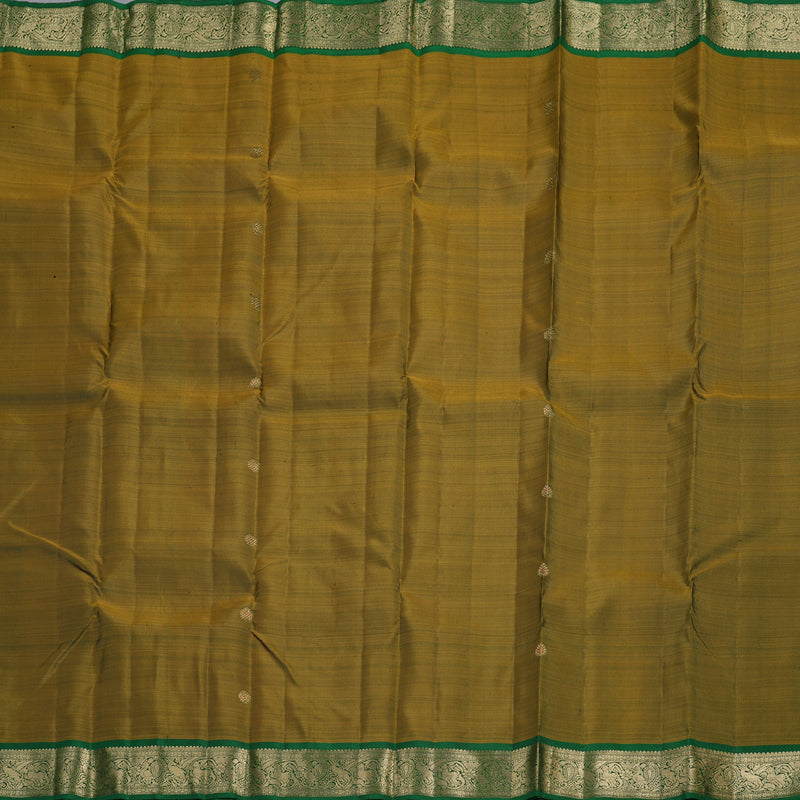 Hayagrivas Honey Mustard Handloom Kanjivaram Silk Saree with Dark Green Border BBD1299L10-1