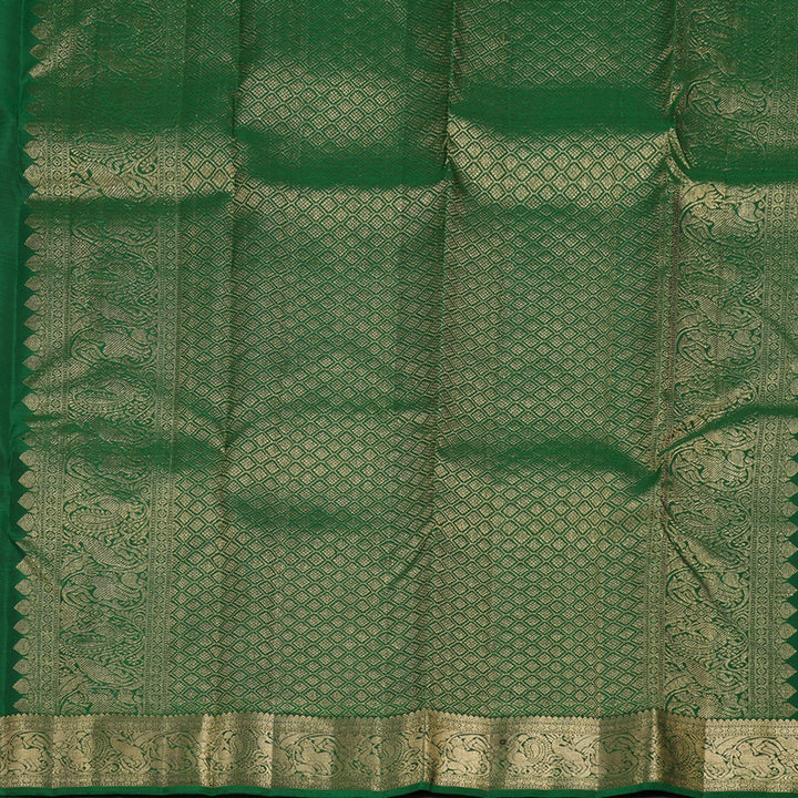 Hayagrivas Honey Mustard Handloom Kanjivaram Silk Saree with Dark Green Border BBD1299L10-1