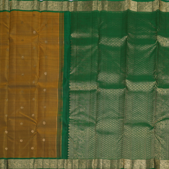 Hayagrivas Honey Mustard Handloom Kanjivaram Silk Saree with Dark Green Border BBD1299L10-1