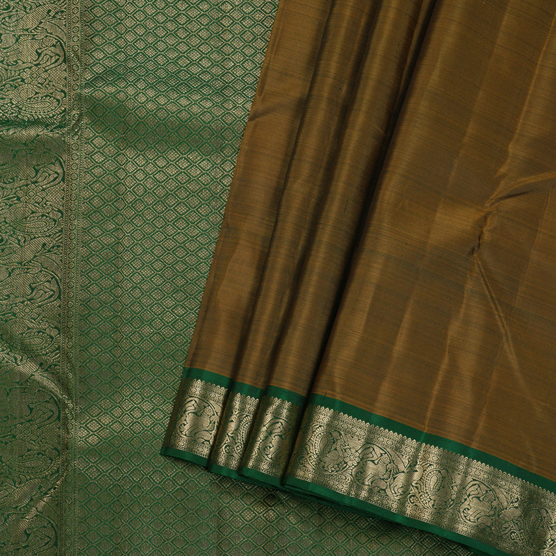 Hayagrivas Honey Mustard Handloom Kanjivaram Silk Saree with Dark Green Border BBD1299L10-1