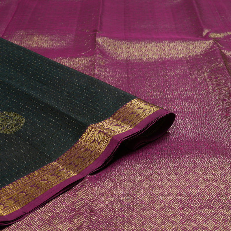 Hayagrivas Dark Green Handloom Kanjivaram Silk Saree with Purple Border BBD1299L16-1