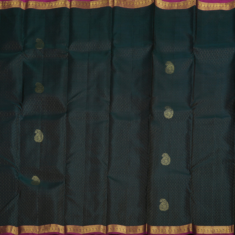 Hayagrivas Dark Green Handloom Kanjivaram Silk Saree with Purple Border BBD1299L16-1