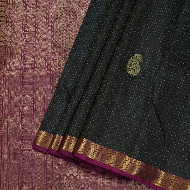 Hayagrivas Dark Green Handloom Kanjivaram Silk Saree with Purple Border BBD1299L16-1