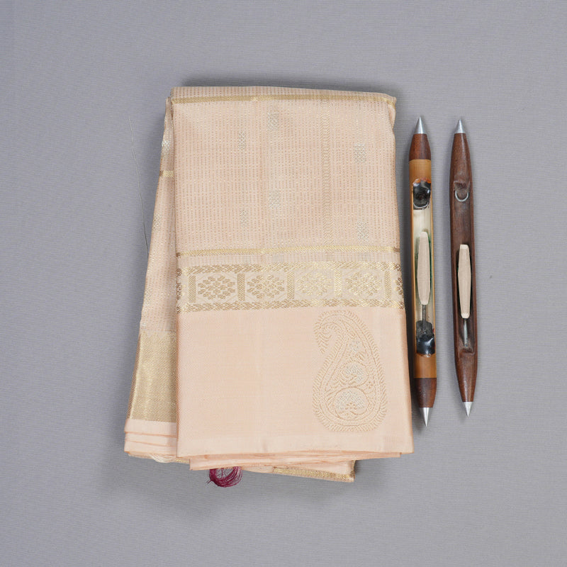Hayagrivas Sandal Beige Handloom Kanjivaram Silk Saree with Pastel Border BBD1299L24-2