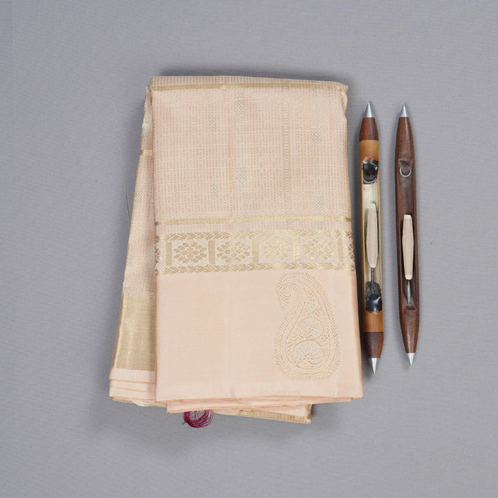 Hayagrivas Sandal Beige Handloom Kanjivaram Silk Saree with Pastel Border BBD1299L24-2