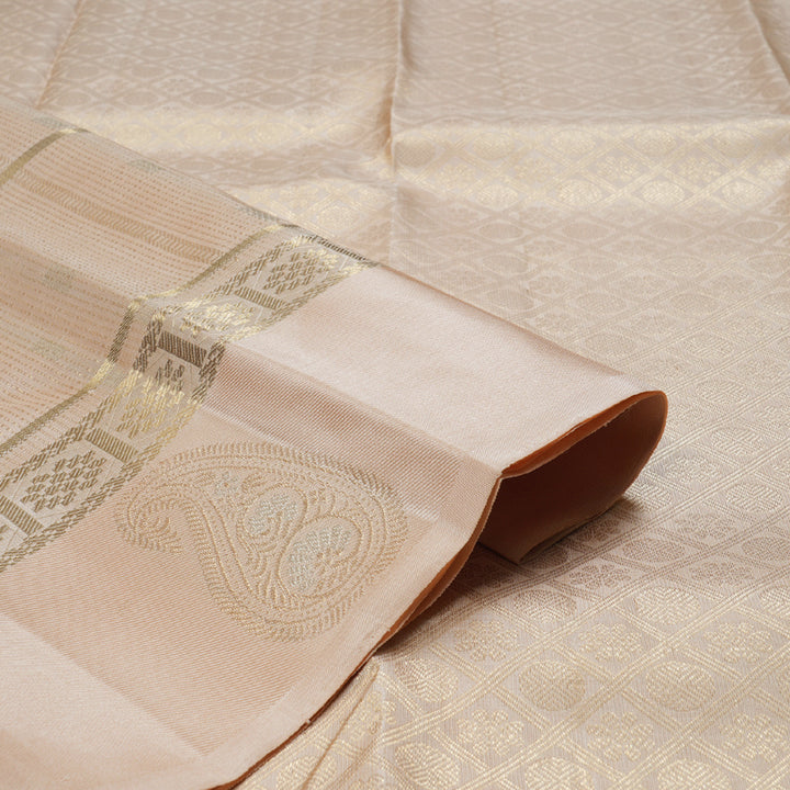 Hayagrivas Sandal Beige Handloom Kanjivaram Silk Saree with Pastel Border BBD1299L24-2