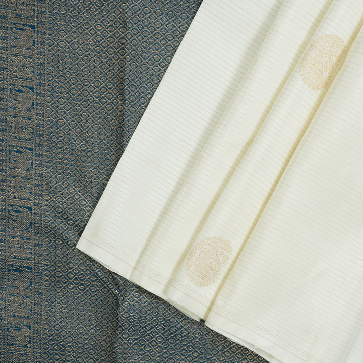 Hayagrivas Handloom Pure Kanjivaram Silk Saree in Delicate White BBD1299L31-1