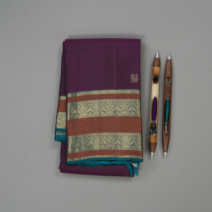 Hayagrivas Handloom Deep Violet Kanjivaram Silk Saree with Deep Teal Border BBD1299L4-2