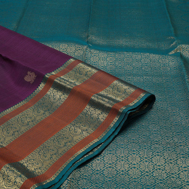 Hayagrivas Handloom Deep Violet Kanjivaram Silk Saree with Deep Teal Border BBD1299L4-2