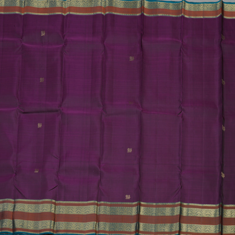 Hayagrivas Handloom Deep Violet Kanjivaram Silk Saree with Deep Teal Border BBD1299L4-2