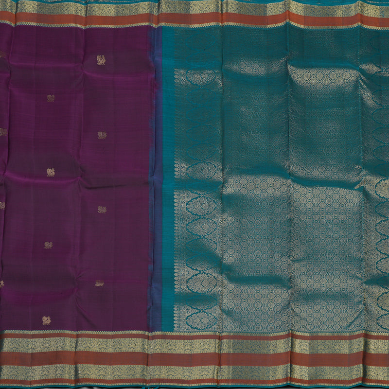 Hayagrivas Handloom Deep Violet Kanjivaram Silk Saree with Deep Teal Border BBD1299L4-2