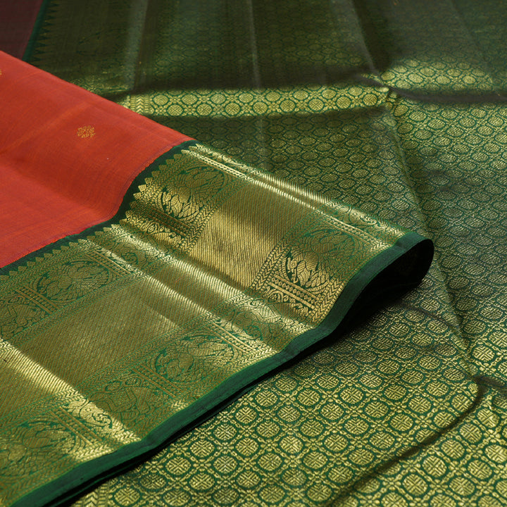 Hayagrivas Burnt Orange Handloom Kanjivaram Silk Saree with Bottle Green Border BBD129D4-1