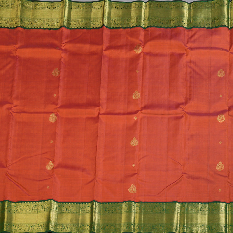 Hayagrivas Burnt Orange Handloom Kanjivaram Silk Saree with Bottle Green Border BBD129D4-1
