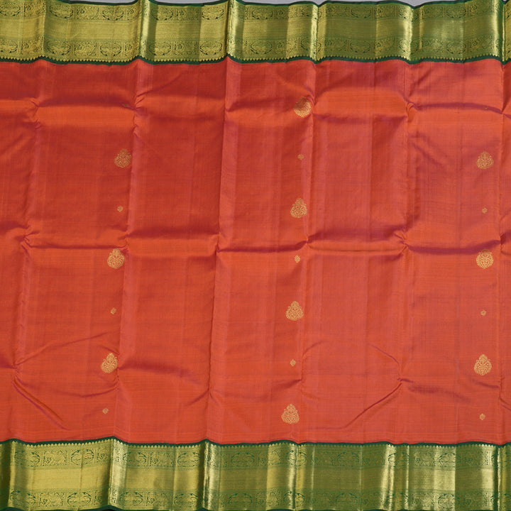 Hayagrivas Burnt Orange Handloom Kanjivaram Silk Saree with Bottle Green Border BBD129D4-1