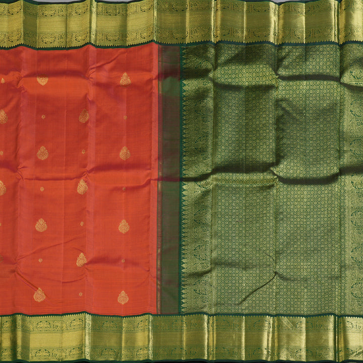 Hayagrivas Burnt Orange Handloom Kanjivaram Silk Saree with Bottle Green Border BBD129D4-1