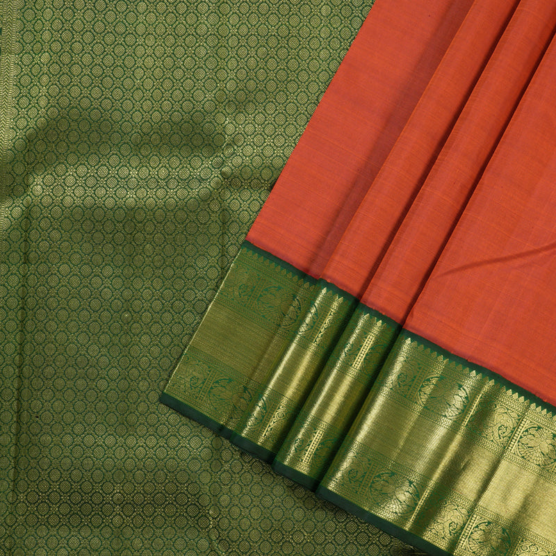 Hayagrivas Burnt Orange Handloom Kanjivaram Silk Saree with Bottle Green Border BBD129D4-1