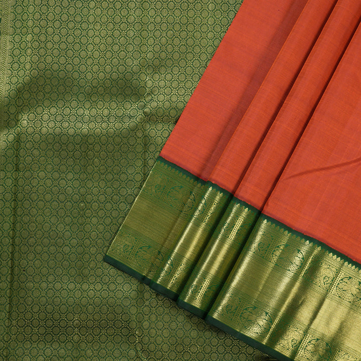 Hayagrivas Burnt Orange Handloom Kanjivaram Silk Saree with Bottle Green Border BBD129D4-1