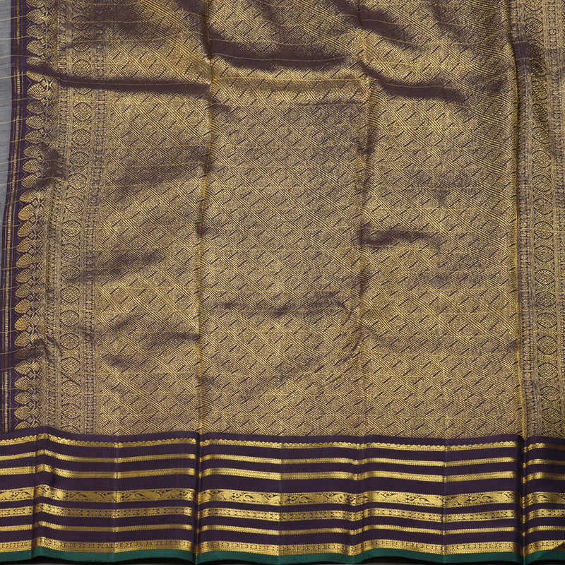 Hayagrivas Half White Handloom Kanjivaram Silk Saree with Dark Plum Purple Border BBD12D16-1