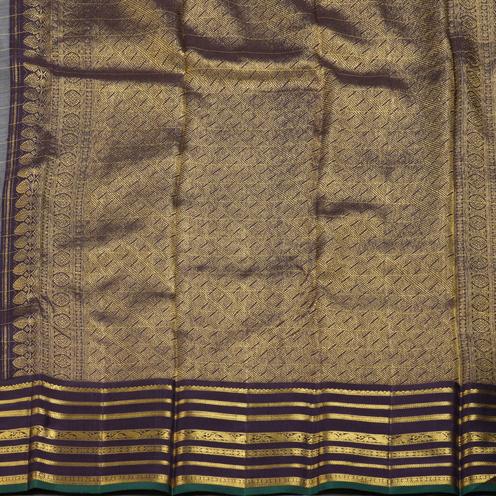 Hayagrivas Half White Handloom Kanjivaram Silk Saree with Dark Plum Purple Border BBD12D16-1
