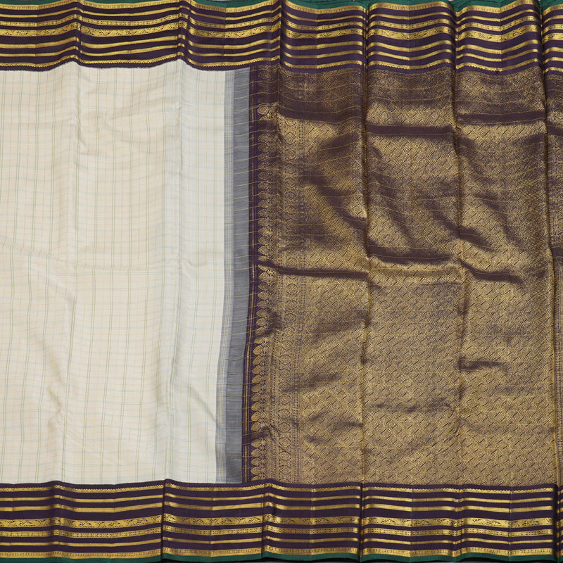 Hayagrivas Half White Handloom Kanjivaram Silk Saree with Dark Plum Purple Border BBD12D16-1