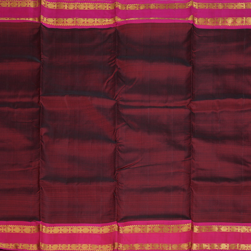 Hayagrivas Wine Maroon Handloom Ten Yards Kanjivaram Silk Saree with Orangish Pink Border BBD1301L1-5