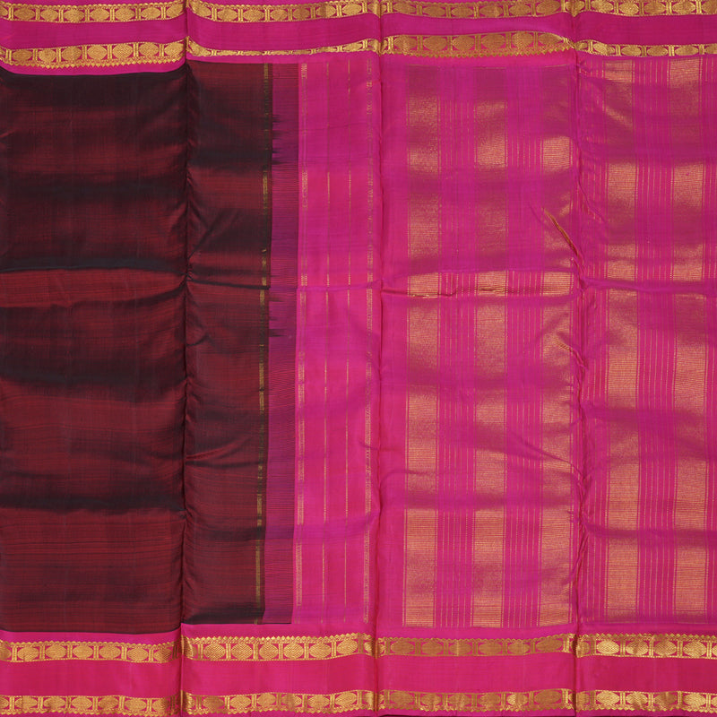 Hayagrivas Wine Maroon Handloom Ten Yards Kanjivaram Silk Saree with Orangish Pink Border BBD1301L1-5