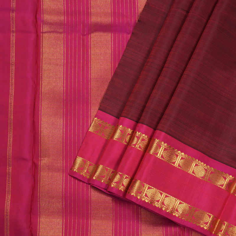 Hayagrivas Wine Maroon Handloom Ten Yards Kanjivaram Silk Saree with Orangish Pink Border BBD1301L1-5