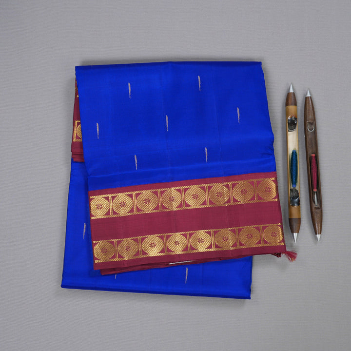 Hayagrivas Blue Handloom Kanjivaram Ten Yards Silk Saree with Maroon Border BBD1302L5-1