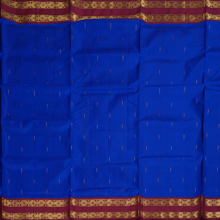 Hayagrivas Blue Handloom Kanjivaram Ten Yards Silk Saree with Maroon Border BBD1302L5-1