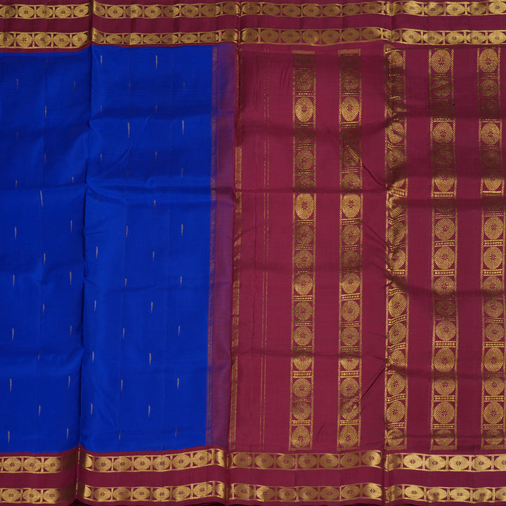 Hayagrivas Blue Handloom Kanjivaram Ten Yards Silk Saree with Maroon Border BBD1302L5-1