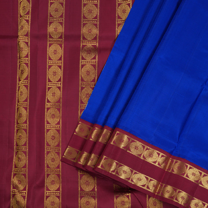 Hayagrivas Blue Handloom Kanjivaram Ten Yards Silk Saree with Maroon Border BBD1302L5-1