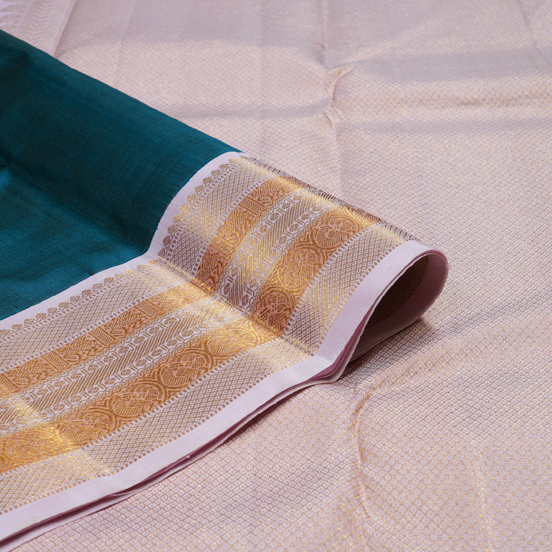 Hayagrivas Dark Sky Blue Handloom Kanjivaram Silk Saree with Baby Pink Border BBD1306L2-1