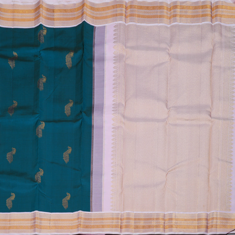 Hayagrivas Dark Sky Blue Handloom Kanjivaram Silk Saree with Baby Pink Border BBD1306L2-1