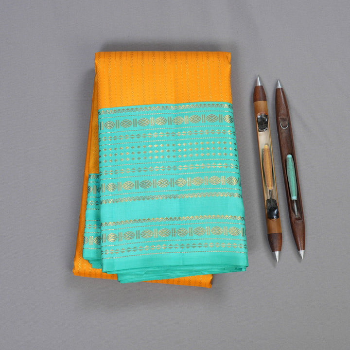 Hayagrivas Yellow Handloom Kanjivaram Silk Saree with Sea Green Border BBD1307L3-1