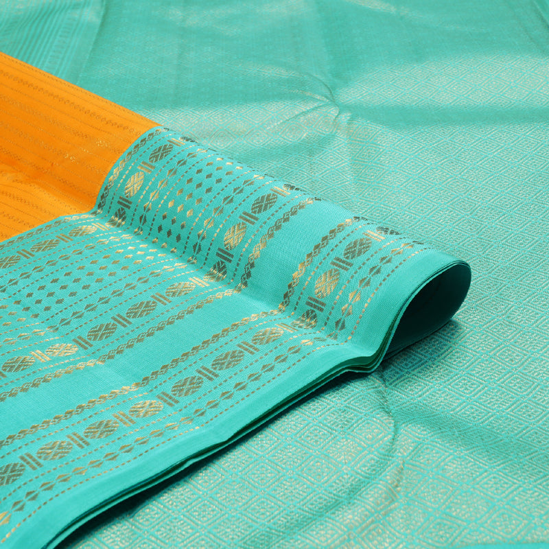 Hayagrivas Yellow Handloom Kanjivaram Silk Saree with Sea Green Border BBD1307L3-1