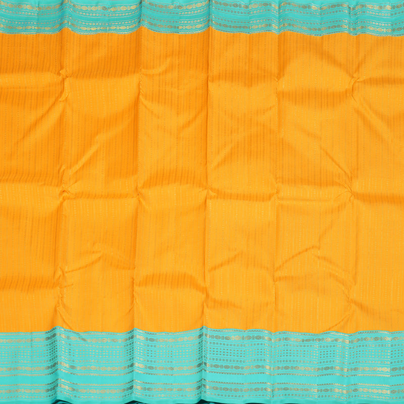 Hayagrivas Yellow Handloom Kanjivaram Silk Saree with Sea Green Border BBD1307L3-1