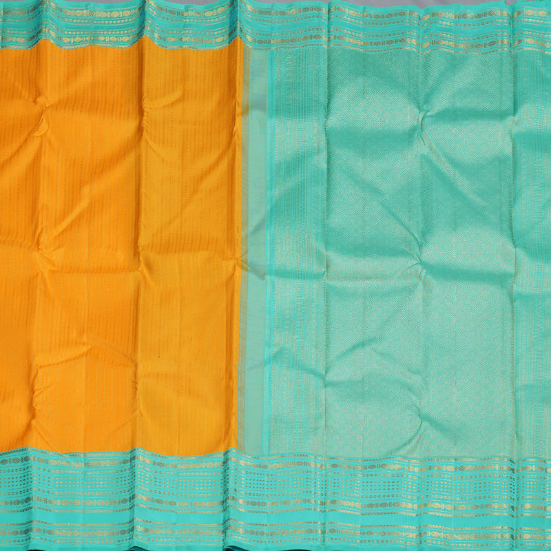 Hayagrivas Yellow Handloom Kanjivaram Silk Saree with Sea Green Border BBD1307L3-1