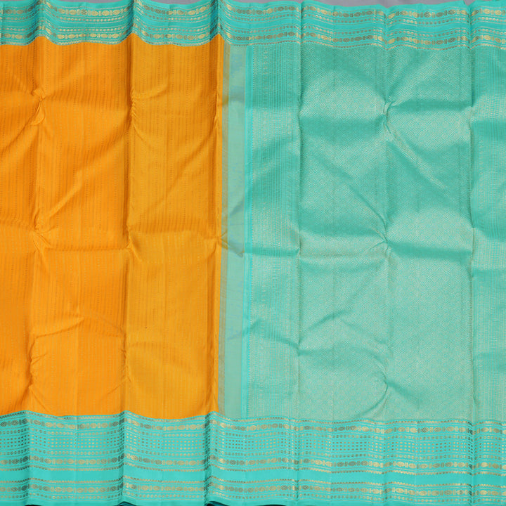 Hayagrivas Yellow Handloom Kanjivaram Silk Saree with Sea Green Border BBD1307L3-1