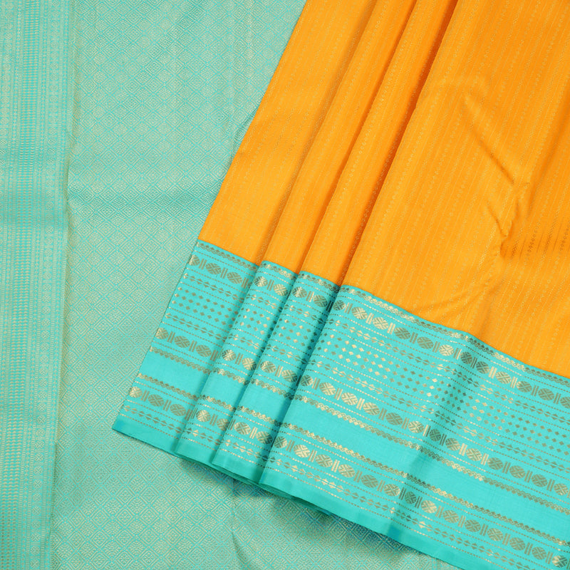 Hayagrivas Yellow Handloom Kanjivaram Silk Saree with Sea Green Border BBD1307L3-1