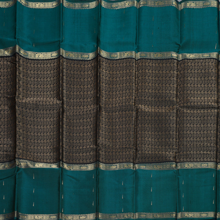 Hayagrivas Black Handloom Kanjivaram Silk Saree with Teal Blue Border BBD1308L19-1