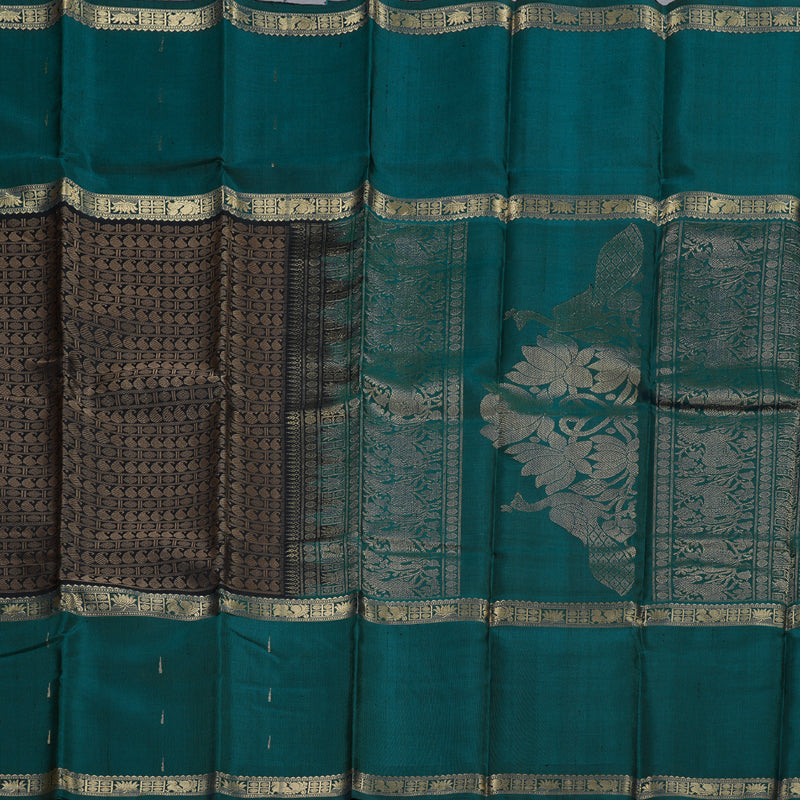 Hayagrivas Black Handloom Kanjivaram Silk Saree with Teal Blue Border BBD1308L19-1