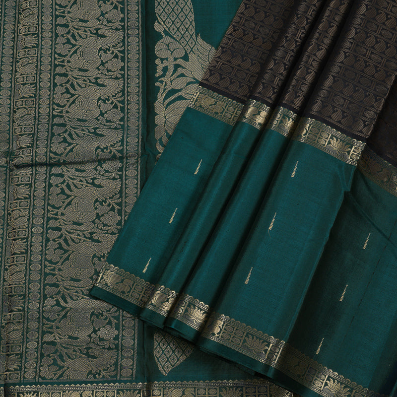 Hayagrivas Black Handloom Kanjivaram Silk Saree with Teal Blue Border BBD1308L19-1