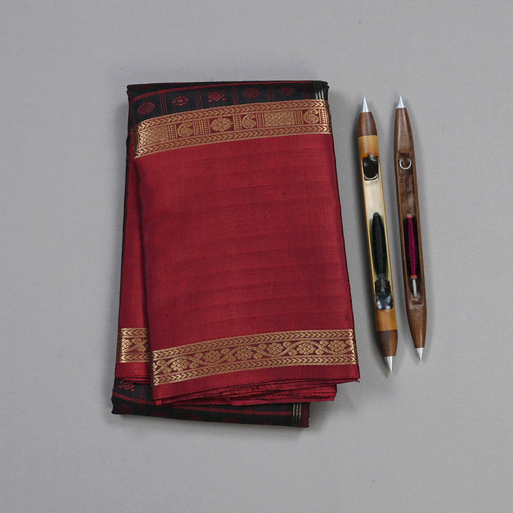 Hayagrivas Black Handloom Kanjivaram Silk Saree with Wine Maroon Border BBD1308L19-2