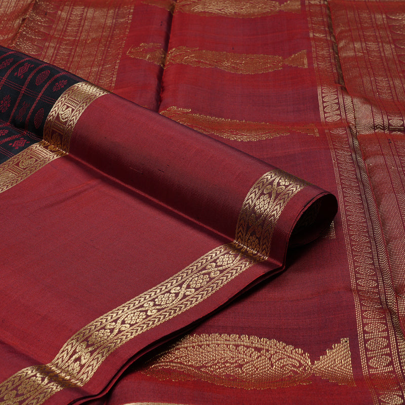 Hayagrivas Black Handloom Kanjivaram Silk Saree with Wine Maroon Border BBD1308L19-2