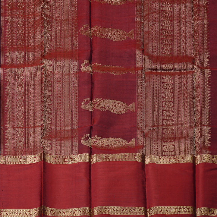 Hayagrivas Black Handloom Kanjivaram Silk Saree with Wine Maroon Border BBD1308L19-2
