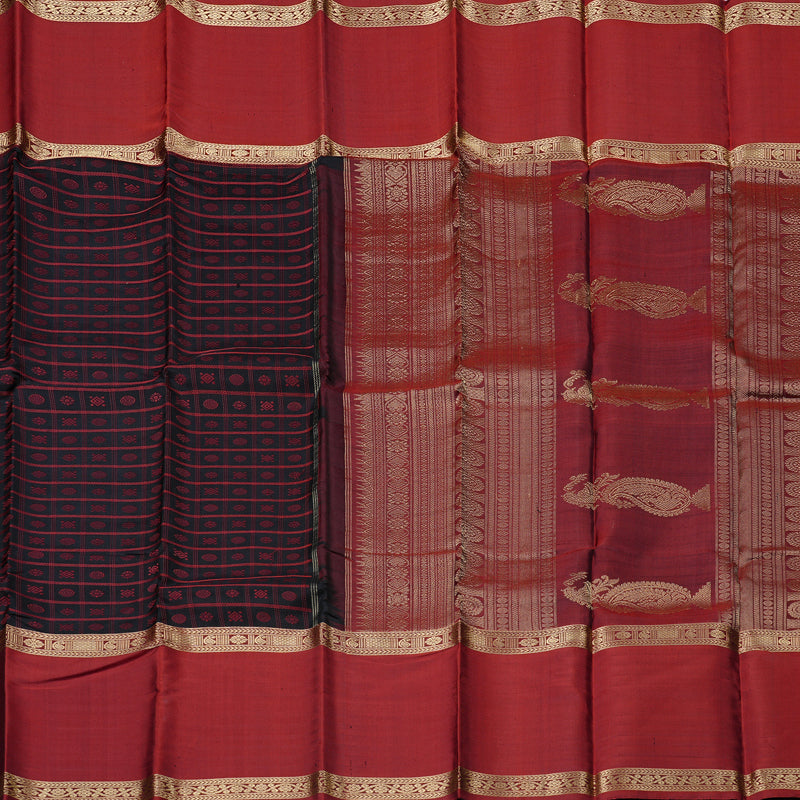 Hayagrivas Black Handloom Kanjivaram Silk Saree with Wine Maroon Border BBD1308L19-2