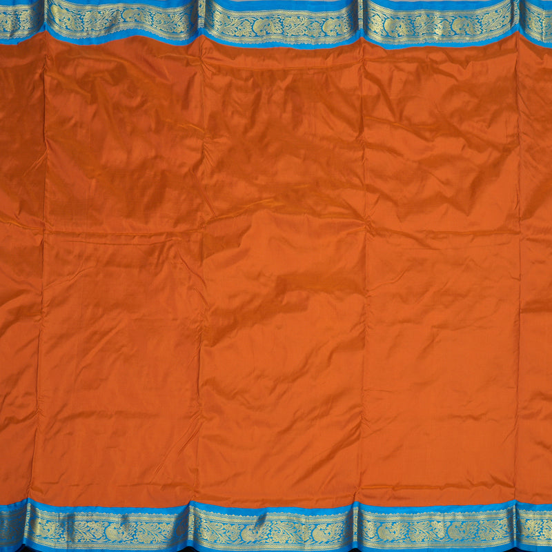 Hayagrivas Handloom Kanjivaram Nine yards silk saree in Rust orange with sea blue BBD1309L3-5